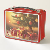 Xmas Motif, mit Geschenken unter dem Weihnachtsbau Metall Brotdose (Rückseite)