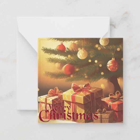 Xmas Motif, mit Geschenken unter dem Weihnachtsbau Mitteilungskarte (Vorderseite)