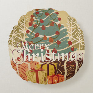 Xmas Motif, mit Geschenken unter dem Weihnachtsbau Rundes Kissen