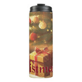 Xmas Motif, mit Geschenken unter dem Weihnachtsbau Thermosbecher (Vorderseite)