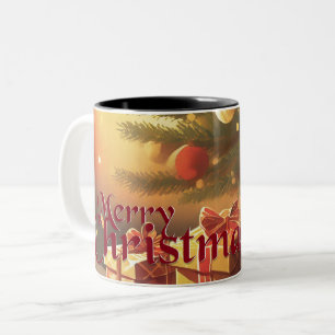 Xmas Motif, mit Geschenken unter dem Weihnachtsbau Zweifarbige Tasse