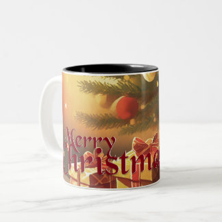 Xmas Motif, mit Geschenken unter dem Weihnachtsbau Zweifarbige Tasse