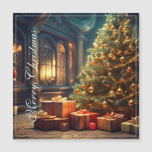 Xmas Motif mit Geschenken unter dem Weihnachtsbaum Magnetkarte (Vorderseite)