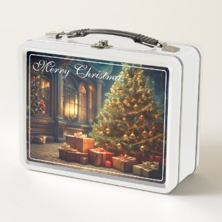 Xmas Motif mit Geschenken unter dem Weihnachtsbaum Metall Brotdose