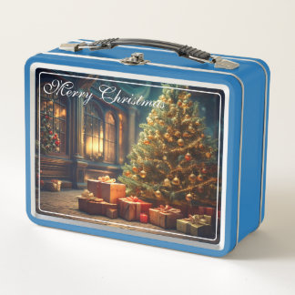 Xmas Motif mit Geschenken unter dem Weihnachtsbaum Metall Brotdose