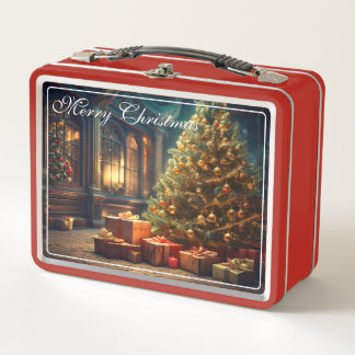 Xmas Motif mit Geschenken unter dem Weihnachtsbaum Metall Brotdose