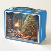Xmas Motif mit Geschenken unter dem Weihnachtsbaum Metall Brotdose (Rückseite)