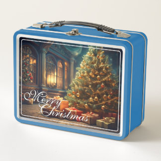 Xmas Motif mit Geschenken unter dem Weihnachtsbaum Metall Brotdose