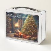 Xmas Motif mit Geschenken unter dem Weihnachtsbaum Metall Brotdose (Rückseite)