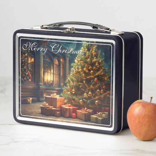 Xmas Motif mit Geschenken unter dem Weihnachtsbaum Metall Brotdose (Beispiel)