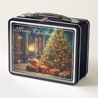 Xmas Motif mit Geschenken unter dem Weihnachtsbaum Metall Brotdose