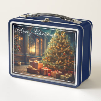 Xmas Motif mit Geschenken unter dem Weihnachtsbaum Metall Brotdose
