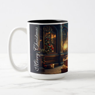 Xmas Motif mit Geschenken unter dem Weihnachtsbaum Zweifarbige Tasse