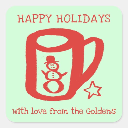 Xmas Mug Doodle CHRISTMAS Holiday To From Label Quadratischer Aufkleber (Vorderseite)