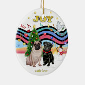 Xmas Music 1 - Zwei Mops Keramikornament (Rechts)