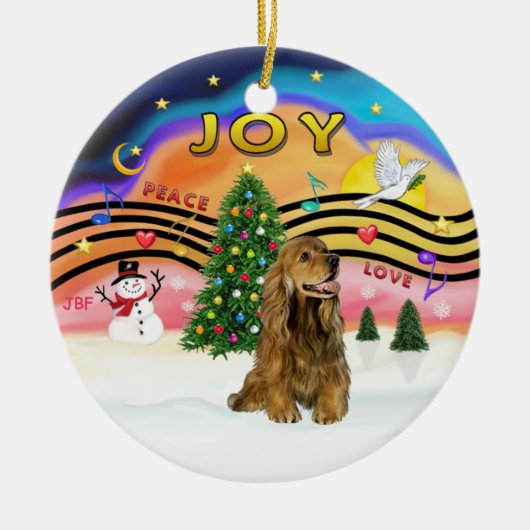 Xmas Music 2 - Cocker (braun) Keramikornament (Vorne)