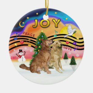 Xmas Music 2 - Golden Retrievers (ZWEI) Keramikornament