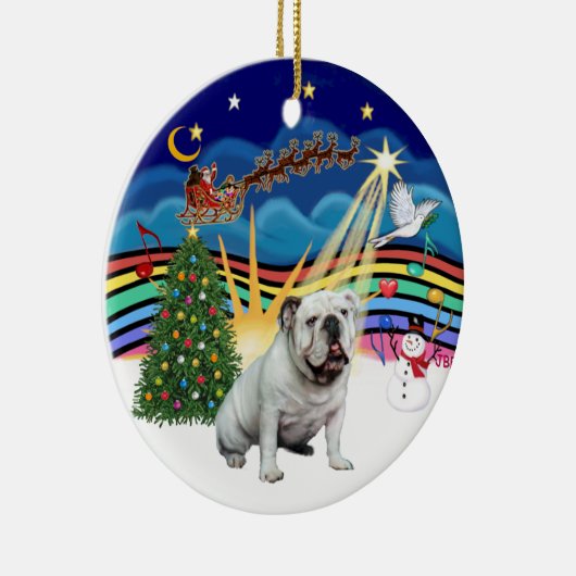 Xmas Music #3 - White English Bulldog Keramik Ornament (Rechts)
