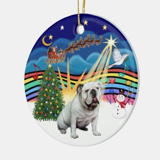 Xmas Music #3 - White English Bulldog Keramik Ornament (Links)