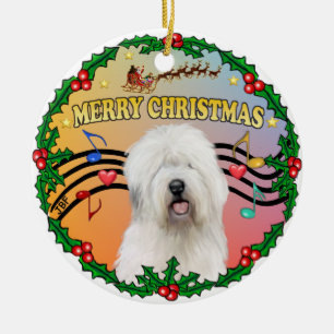 Xmas Musik 1 - Alter Englischer Schäferhund Keramik Ornament