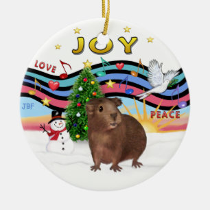 Xmas Musik 1 - Braunes Meerschweinchen #3 Keramik Ornament