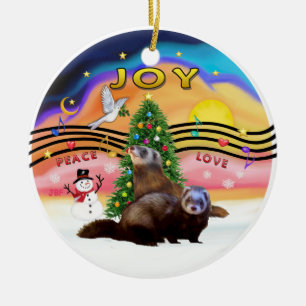 Xmas Musik 2 - Zwei Frettchen Keramik Ornament