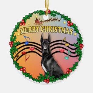 Xmas-Musik (gr) - Schwarzer Dogge Keramikornament