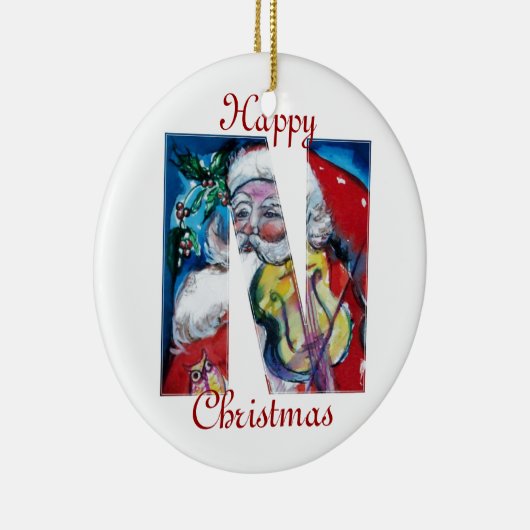 XMAS N SCHREIBEN /SANTA CLAUS MIT VIOLIN MONOGRAMM KERAMIK ORNAMENT (Rechts)