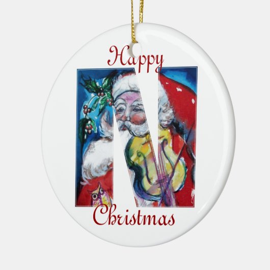 XMAS N SCHREIBEN /SANTA CLAUS MIT VIOLIN MONOGRAMM KERAMIK ORNAMENT (Links)