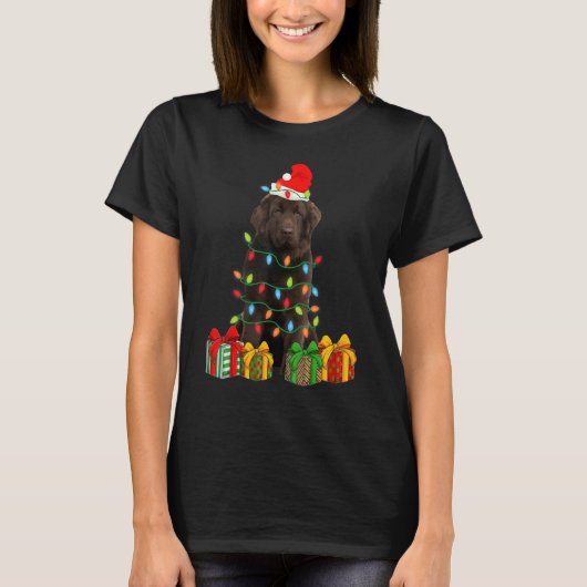 Xmas Newfoundland Dog Christmas Lights Puppy   T-Shirt (Vorderseite)