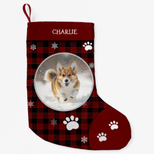 Xmas niedlicher Hund Kleiner, schwarzer karierter Kleiner Weihnachtsstrumpf