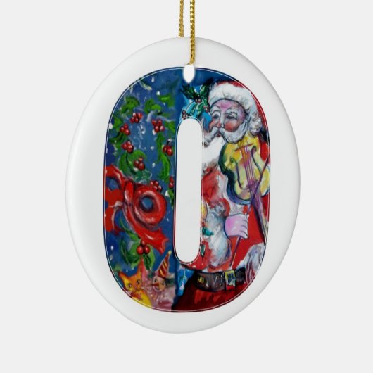 XMAS O SCHREIBEN /SANTA CLAUS MIT VIOLIN MONOGRAMM KERAMIK ORNAMENT (Rechts)