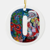 XMAS O SCHREIBEN /SANTA CLAUS MIT VIOLIN MONOGRAMM KERAMIK ORNAMENT (Vorne)
