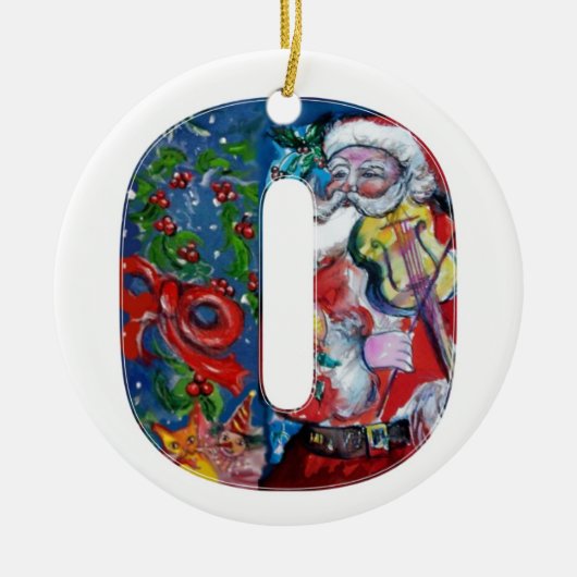 XMAS O SCHREIBEN /SANTA CLAUS MIT VIOLIN MONOGRAMM KERAMIK ORNAMENT (Vorne)