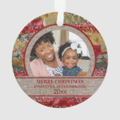 Xmas Oma Opa Rotes Gold Grünes Brot Burlap Ornament (Rückseite)