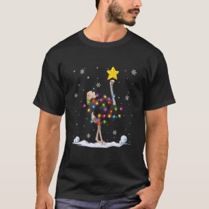 Xmas Ostrich Tiere Weihnachtsbäume Lichter T-Shirt
