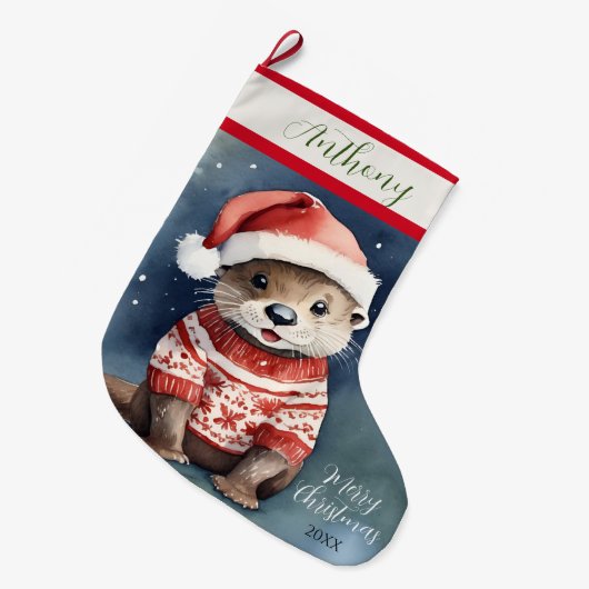 Xmas Otter Großer Weihnachtsstrumpf (Vorderansicht (hängend))