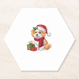Xmas Party Decoration Santa Bichon Dog Weihnachten Untersetzer