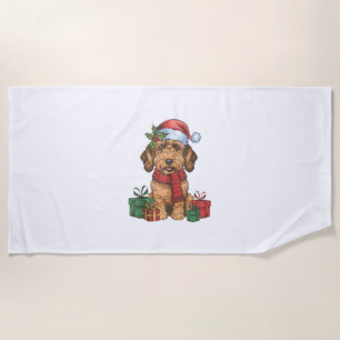 Xmas Party Decoration Santa Labradoodle Hund Chris Strandtuch