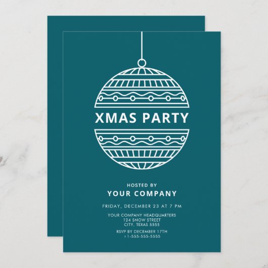 Xmas Party mit Moderner Diskothek Ball Einladung (Vorne/Hinten)