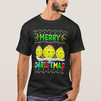 Xmas Pickleball Lighting Santa Merry Weihnachts-Bi T-Shirt