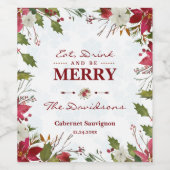 Xmas Poinsettia Schneeflocken trinken und fröhlich Weinetikett (Einzelnes Label)