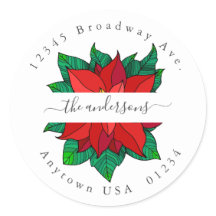 Xmas Pointsettia Rücksendeadresse Umschlag Aufkleb