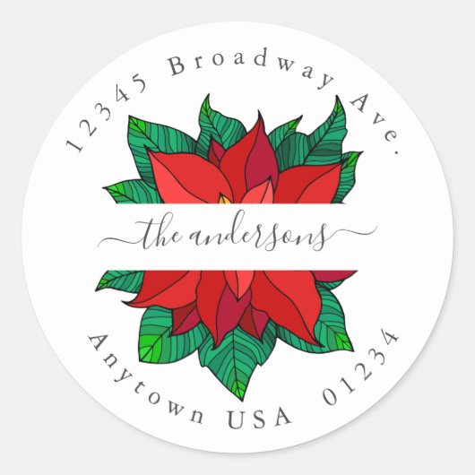 Xmas Pointsettia Rücksendeadresse Umschlag Aufkleb Runder Aufkleber (Vorderseite)