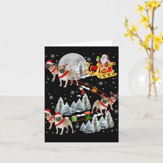 Xmas Pug Sledge Christmas Sledge Santa Dog  Karte (Gelbe Blume)