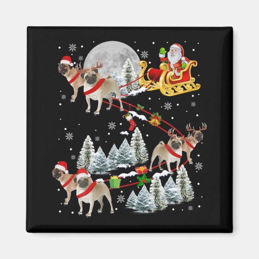 Xmas Pug Sledge Christmas Sledge Santa Dog Magnet (Vorne)
