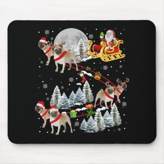 Xmas Pug Sledge Christmas Sledge Santa Dog Mousepad (Vorne)
