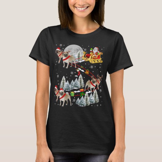 Xmas Pug Sledge Christmas Sledge Santa Dog T Shirt (Vorderseite)