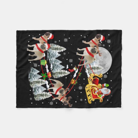 Xmas Pug Sledge Christmas Sledge Santa Dog T Shirt Fleecedecke (Vorderseite (Horizontal))
