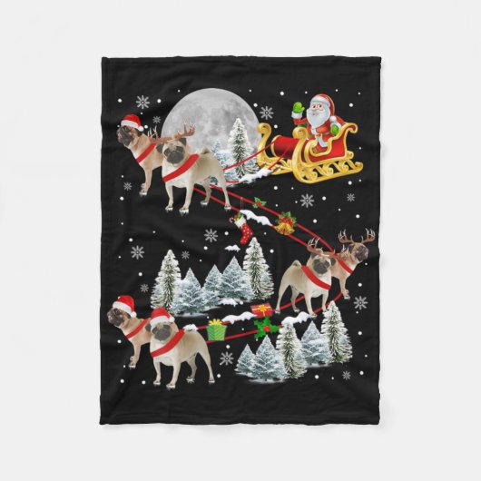 Xmas Pug Sledge Christmas Sledge Santa Dog T Shirt Fleecedecke (Vorderseite)